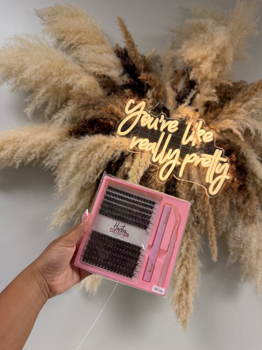 100d cluster tray lashes, tweezers, glue
