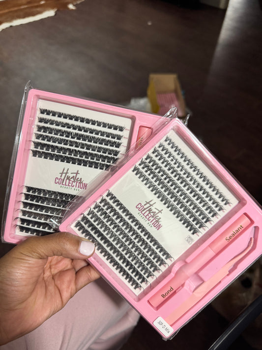 100d cluster tray lashes, tweezers, glue